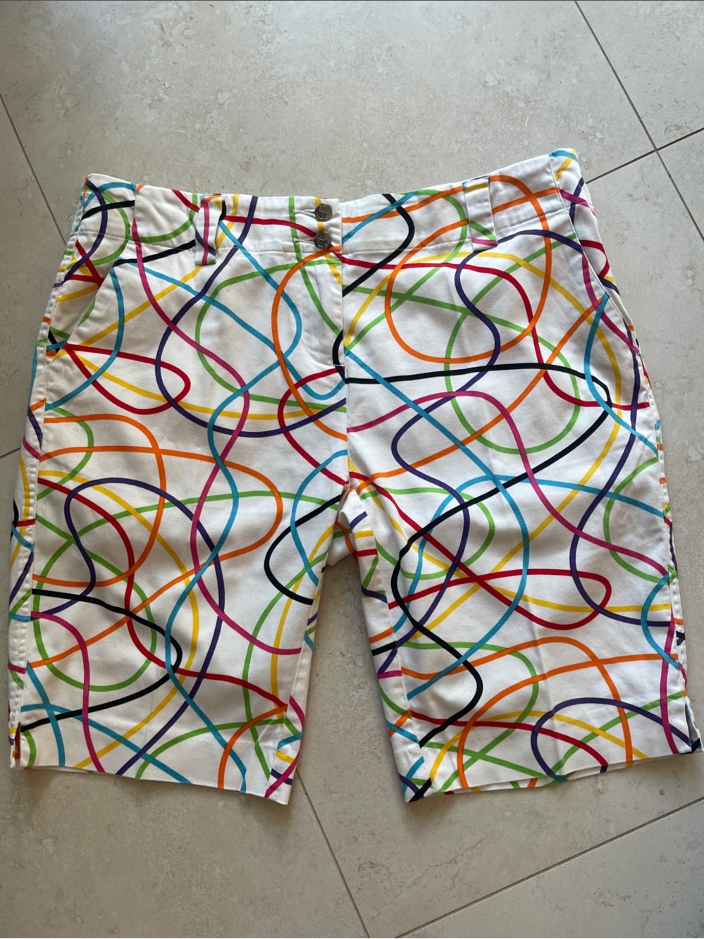 Loudmouth White Bermuda Shorts with Rainbow Loop Print